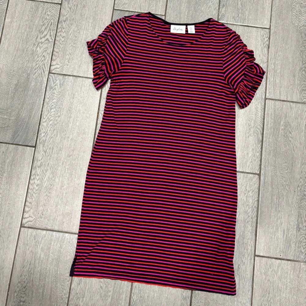 Heyton Striped Stretch Dress With Ruffle Sleeves Size Medium - Picture 2 of 9